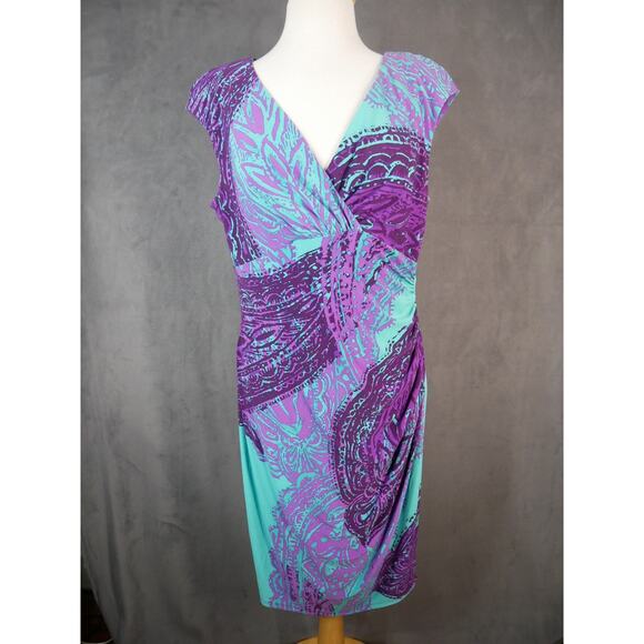 Ralph Lauren Dresses & Skirts - Ralph Lauren Womens Dress 14 Purple Blue Sheath Ruched Side Sleeveless